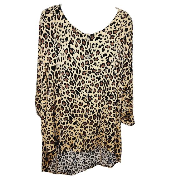 Torrid Leopard Print  Tunic Top High Low Hem Long Sleeve Button Front  Top 1X - Picture 1 of 12
